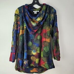 Feratelli Womens Size Medium Tunic Top Multicolor Knit Artwear LS Cowl Neck